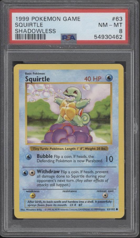 Squirtle Pokemon Base Set Shadowless #63 PSA 8