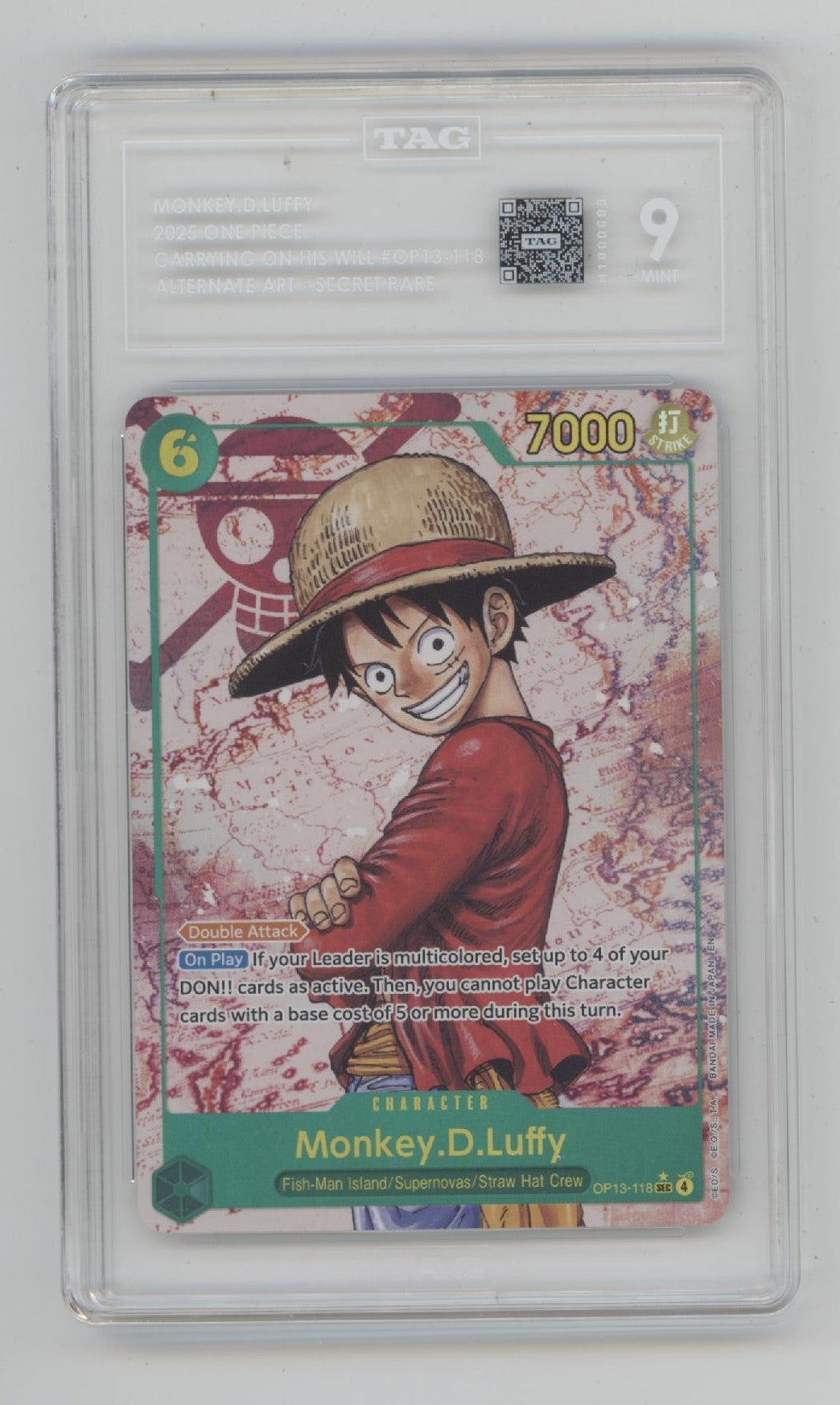Monkey D Luffy One Piece Card Game Carrying On His Will Alternate Art #118 TAG 9