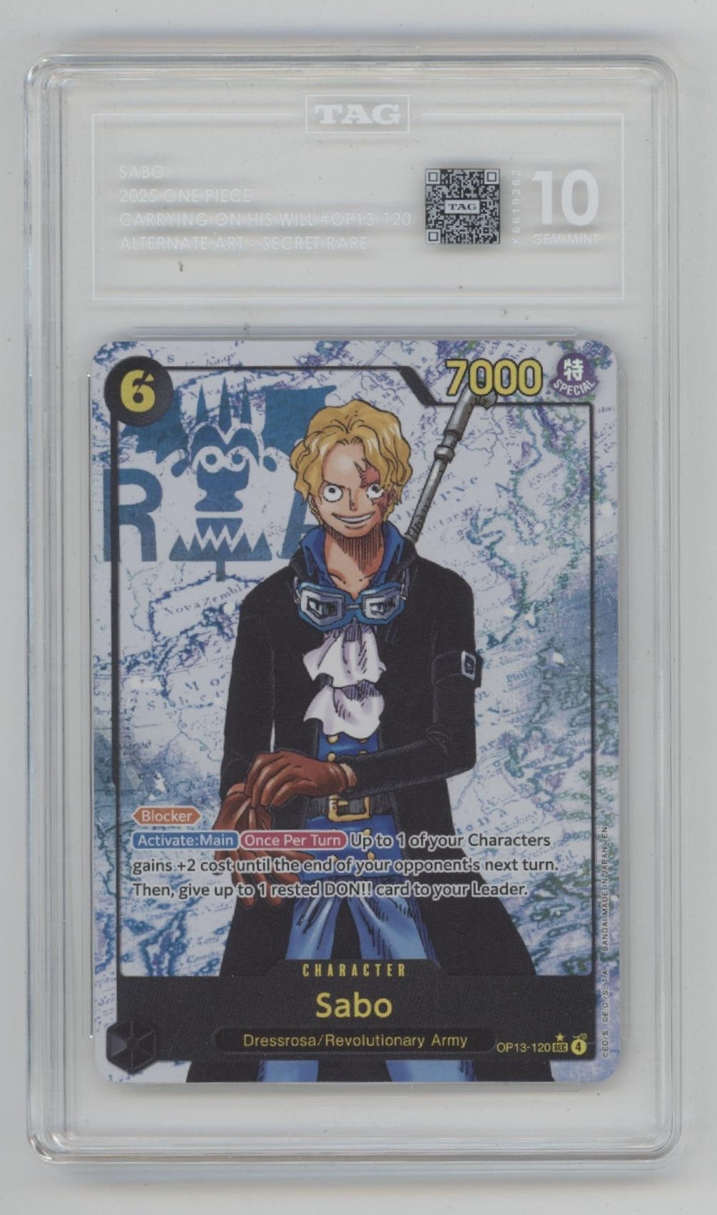 Sabo One Piece Card Game Carrying On His Will Alternate Art #120 TAG 10