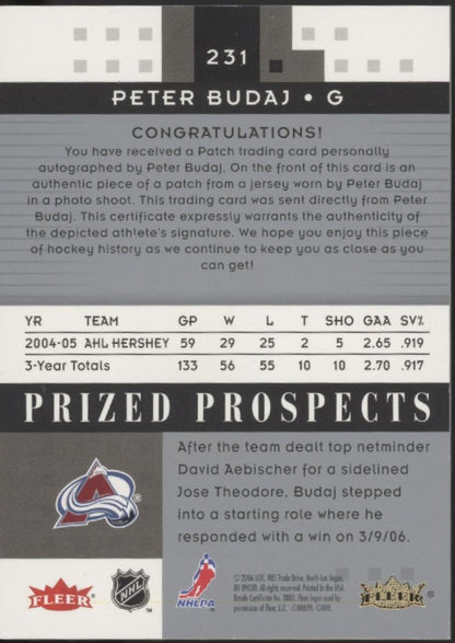 Peter Budaj 2005-06 Fleer Hot Prospects Swatch Auto 303/349 #231
