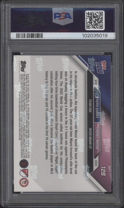 Steph Curry / Lionel Messi 2024 Topps Now MLS #128 PSA 10