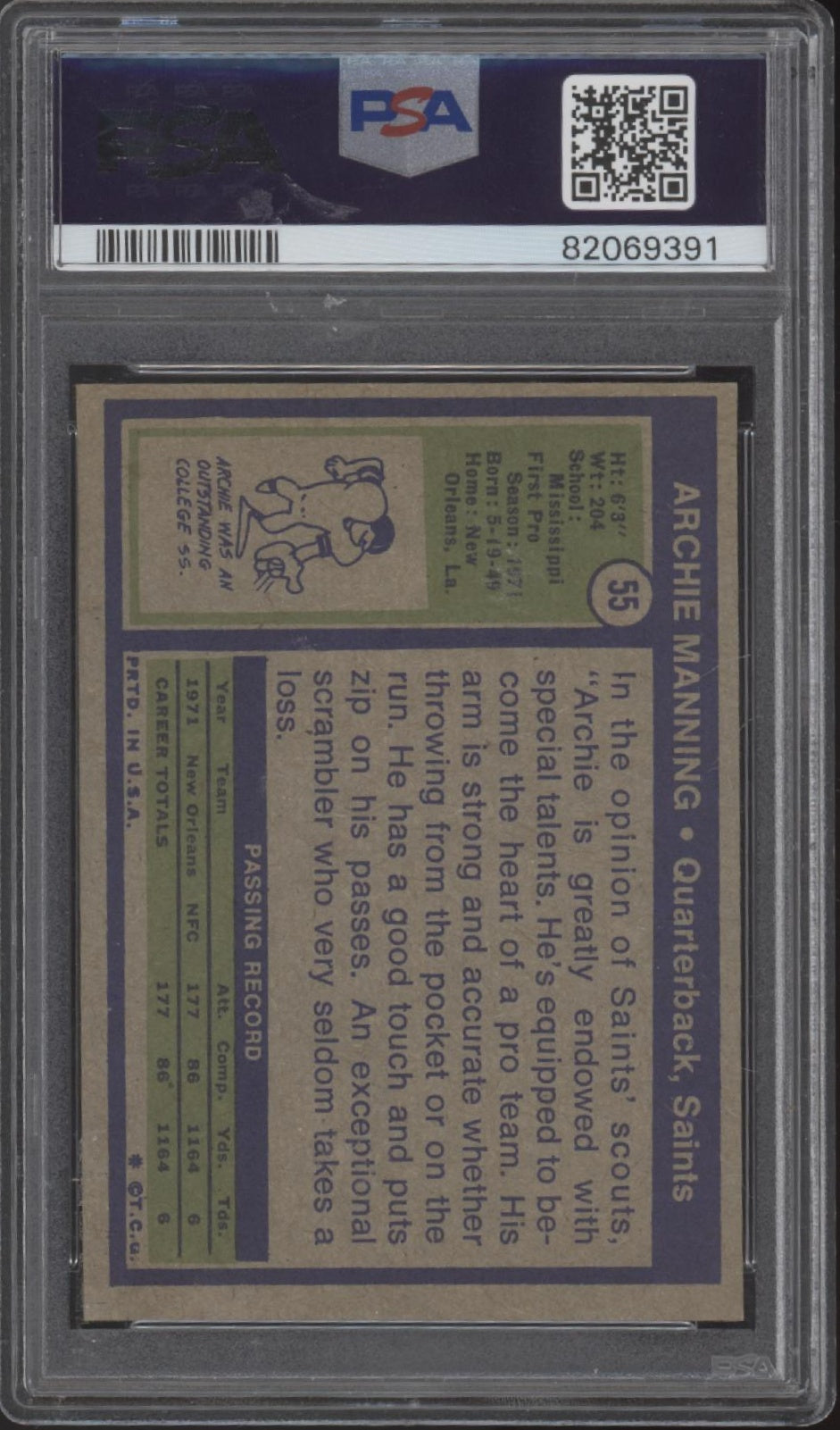Archie Manning 1972 Topps #55 PSA 5