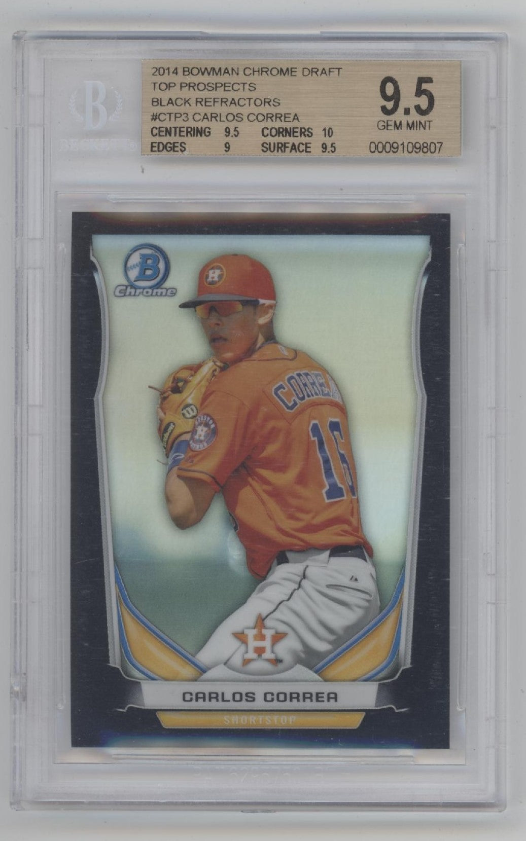 Carlos Correa 2014 Bowman Chrome Draft Top Prospects Black Refractor BGS 9.5