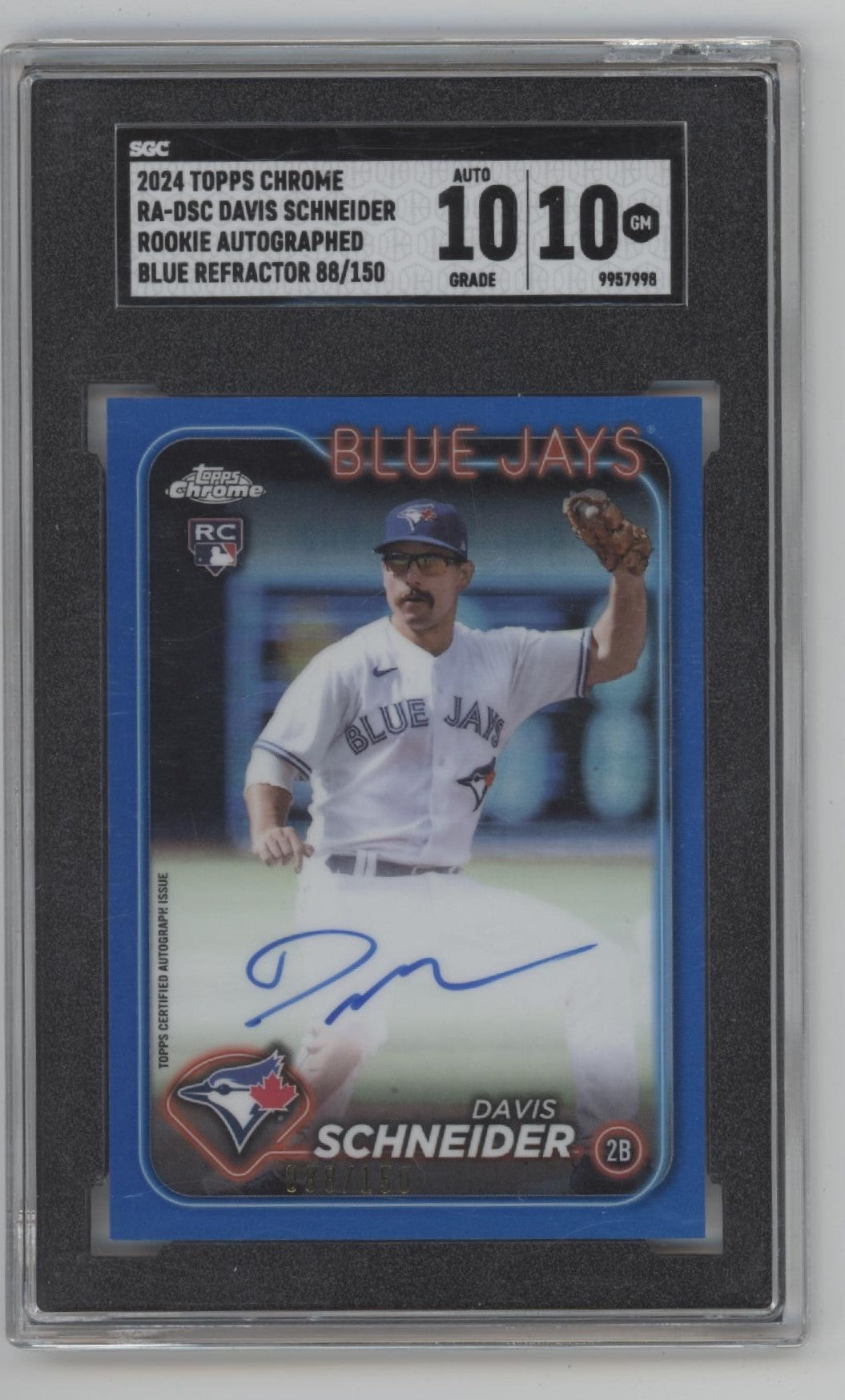 Davis Scheider 2024 Topps Chrome Blue Refractor RC Auto 88/150 SGC 10 / 10