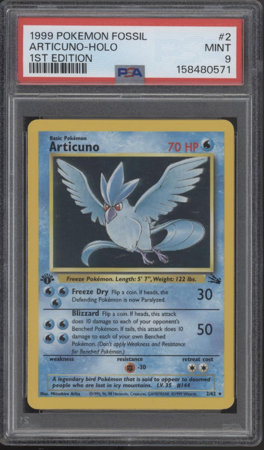 Articuno Pokemon Fossil Holo 1st Edition #2 PSA 9
