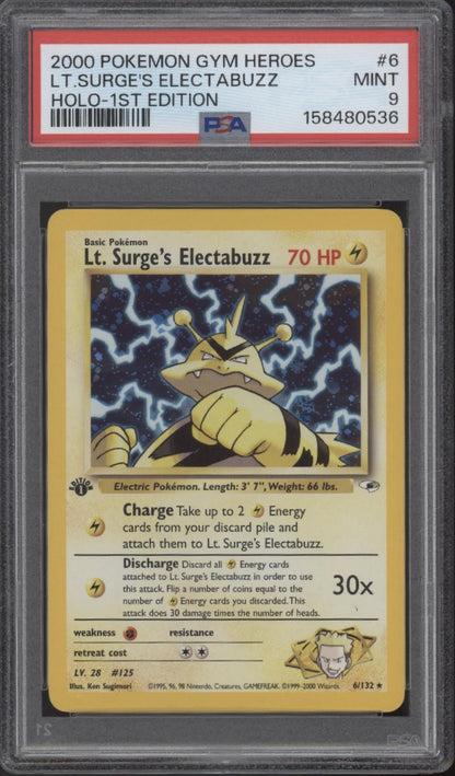 Lt. Surge's Electabuzz Pokemon Gym Heroes Holo 1st Edition #6 PSA 9