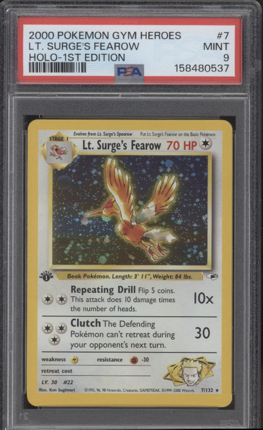 Lt. Surge's Fearow Pokemon Gym Heroes Holo 1st Edition #7 PSA 9