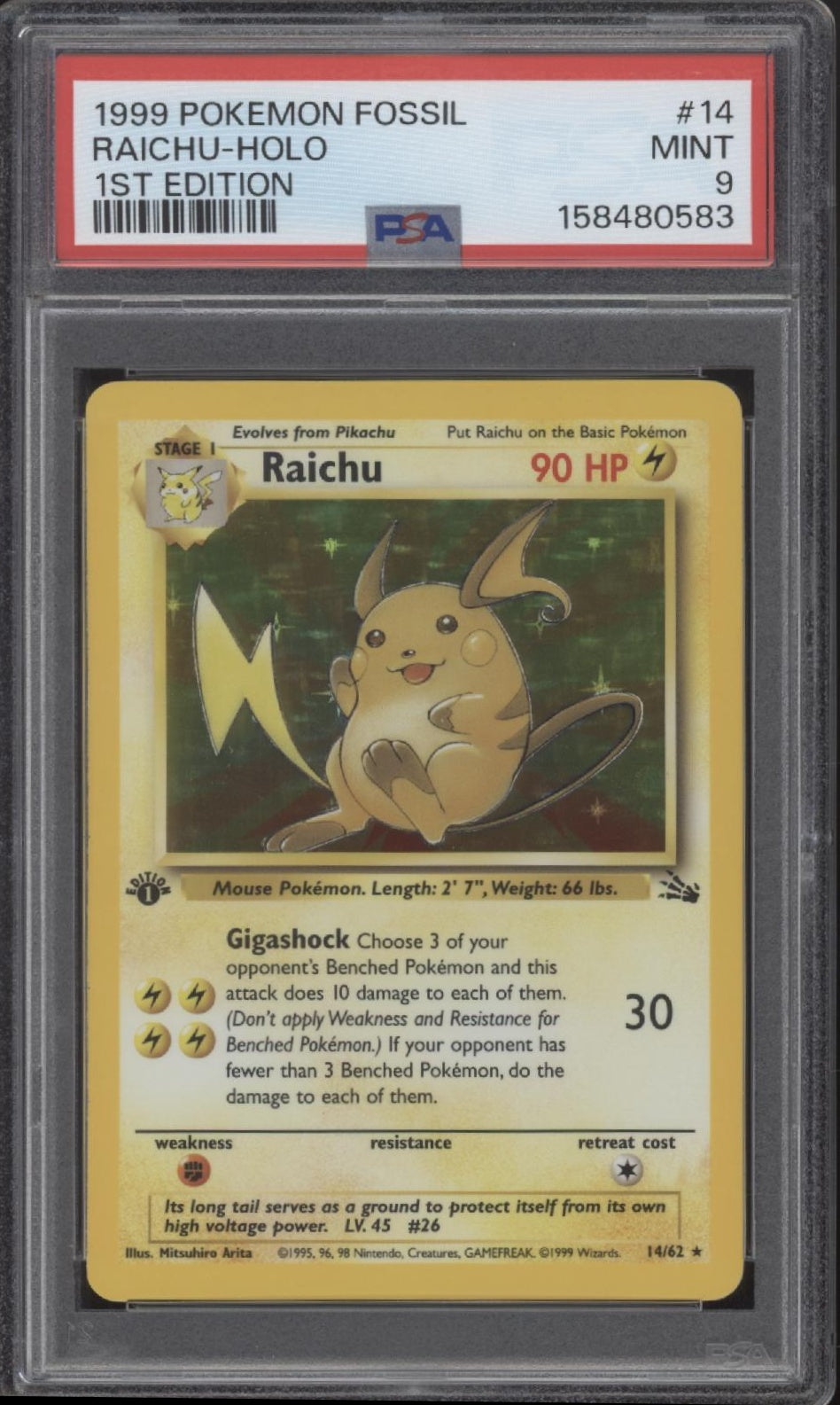 Raichu Pokemon Fossil Holo 1st Edition #14 PSA 9、Collector Store LLC Gaming、kayou
