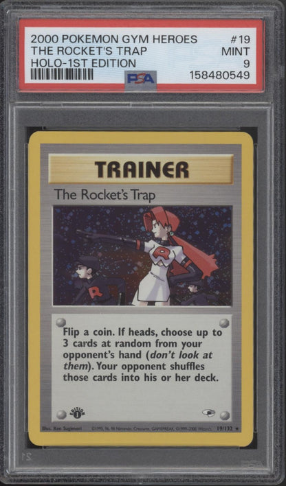 The Rocket's Trap Pokemon Gym Heroes Holo 1st Edition #19 PSA 9 #1