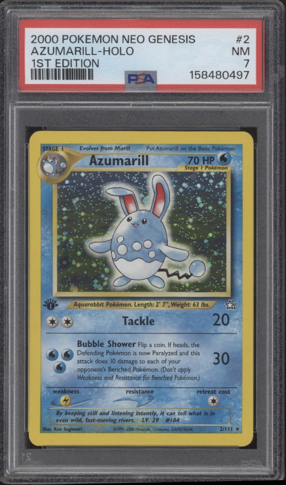 Azumarill Pokemon Neo Genesis Holo 1st Edition #2 PSA 7
