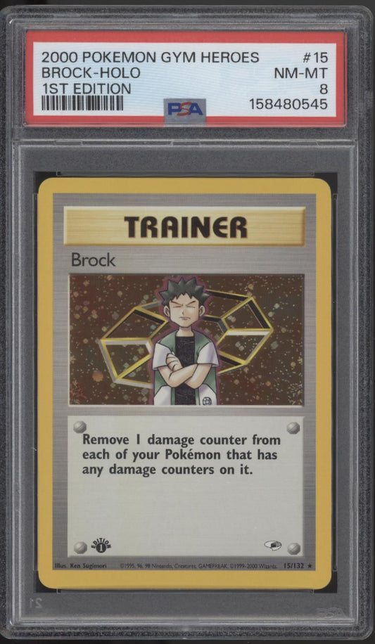 Brock Pokemon Gym Heroes Holo 1st Edition #15 PSA 8
