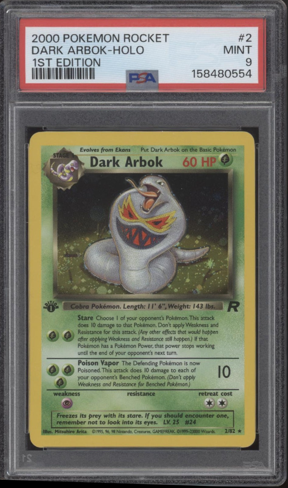 Dark Arbok Pokemon Team Rocket Holo 1st Edition #2 PSA 9、Collector Store LLC Gaming、kayou
