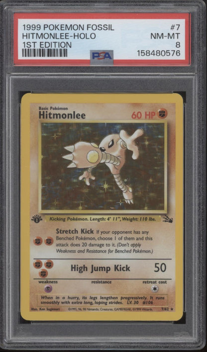 Hitmonlee Pokemon Fossil Holo 1st Edition #7 PSA 8