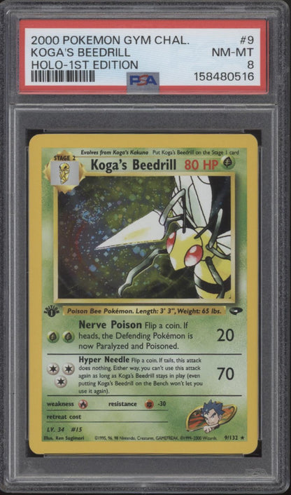 Koga's Beedrill Pokemon Gym Challenge Holo 1st Edition #9 PSA 8