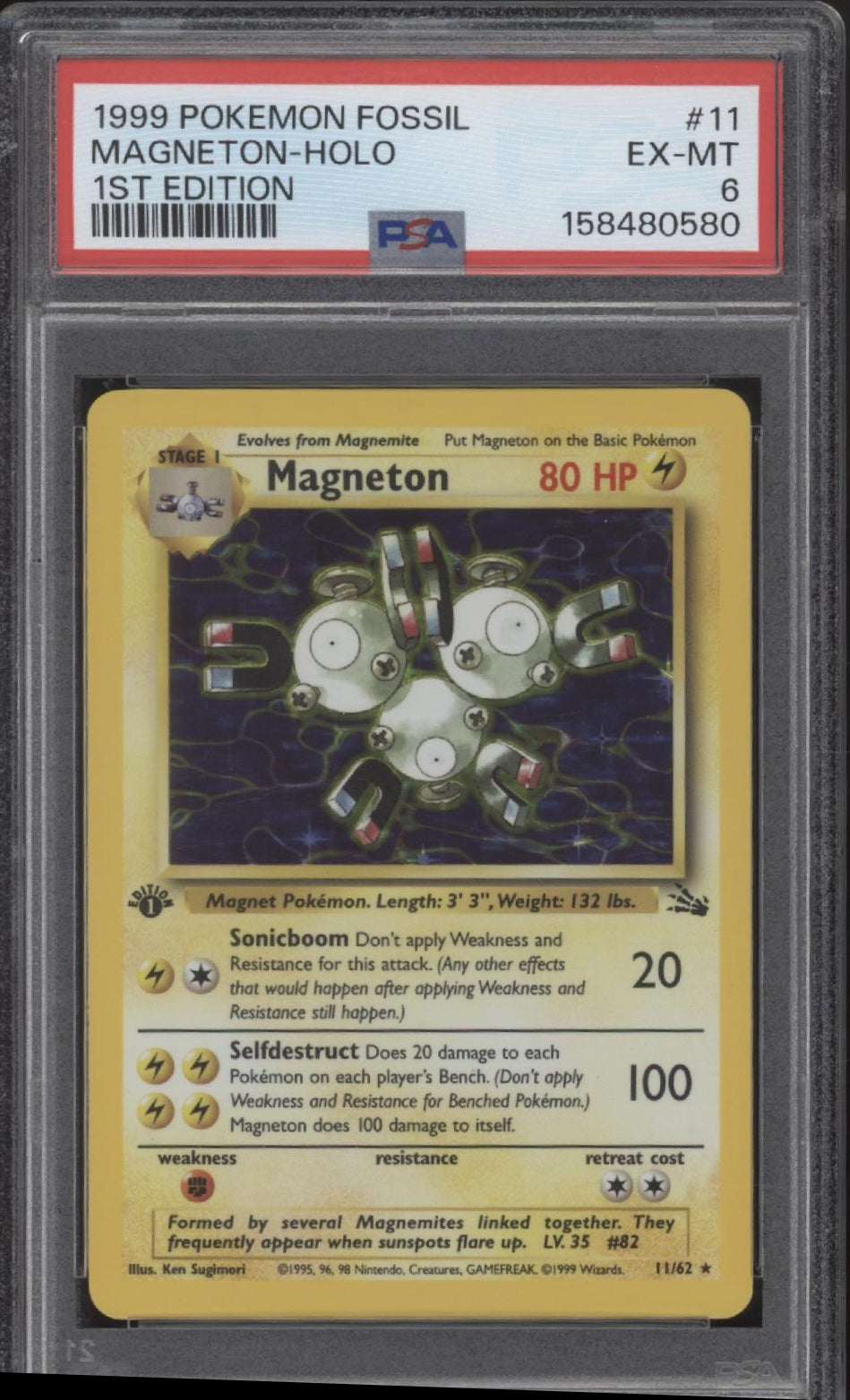 Magneton Pokemon Fossil Holo 1st Edition #11 PSA 6