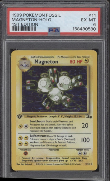 Magneton Pokemon Fossil Holo 1st Edition #11 PSA 6