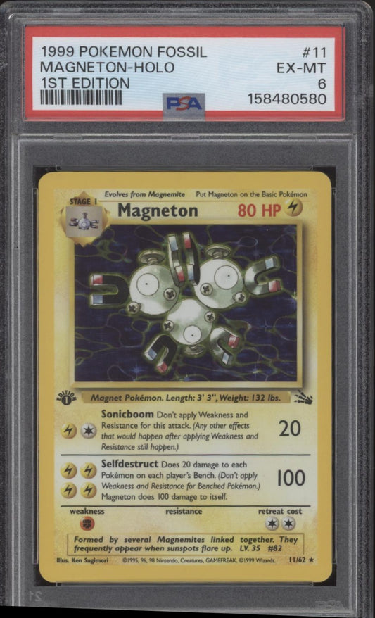 Magneton Pokemon Fossil Holo 1st Edition #11 PSA 6