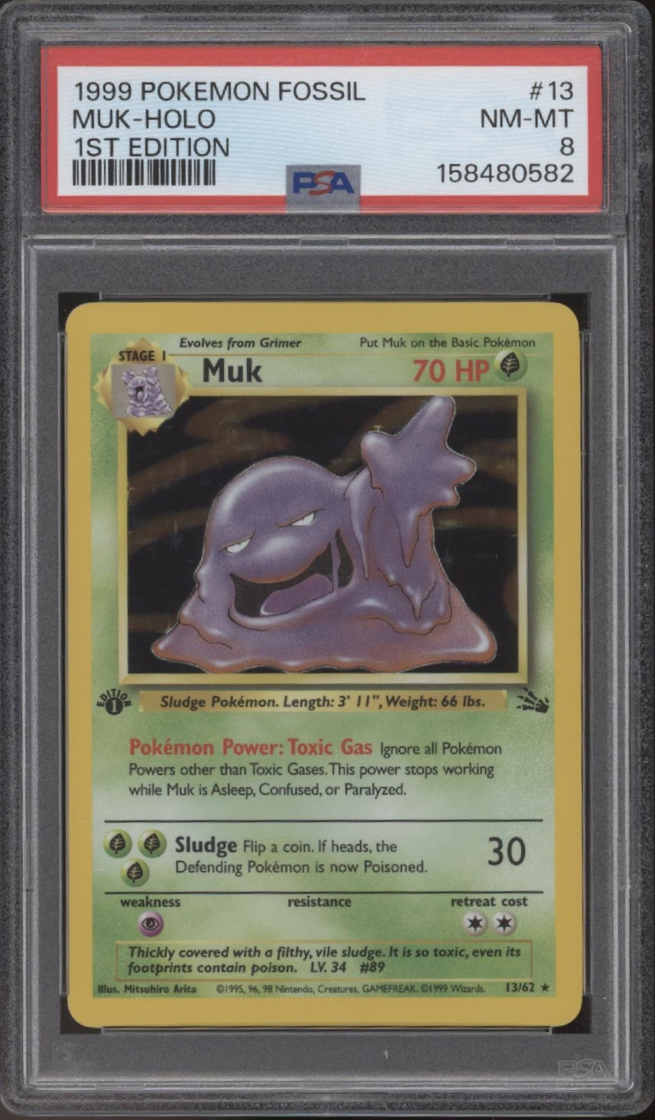 Muk Pokemon Fossil Holo 1st Edition #13 PSA 8
