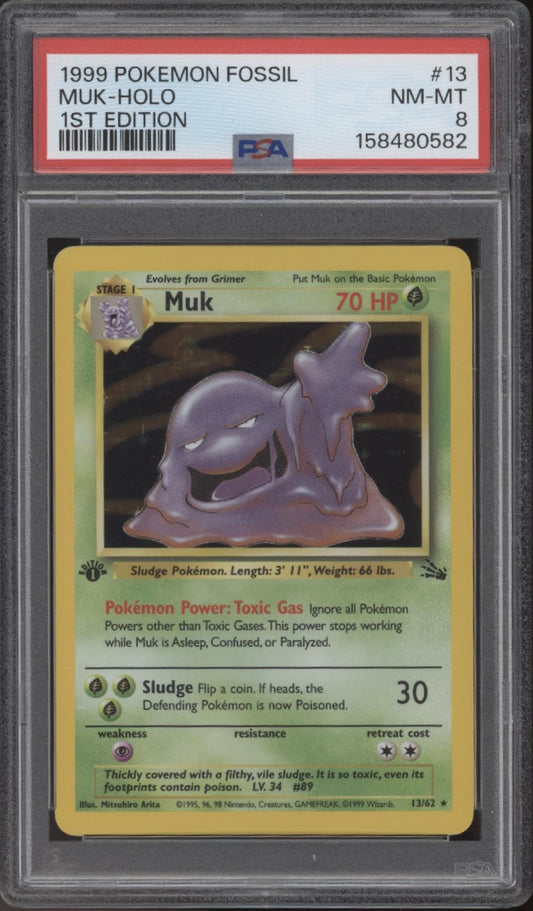 Muk Pokemon Fossil Holo 1st Edition #13 PSA 8
