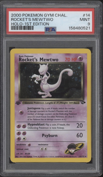 Rocket's Mewtwo Pokemon Gym Challenge Holo 1st Edition #14 PSA 9