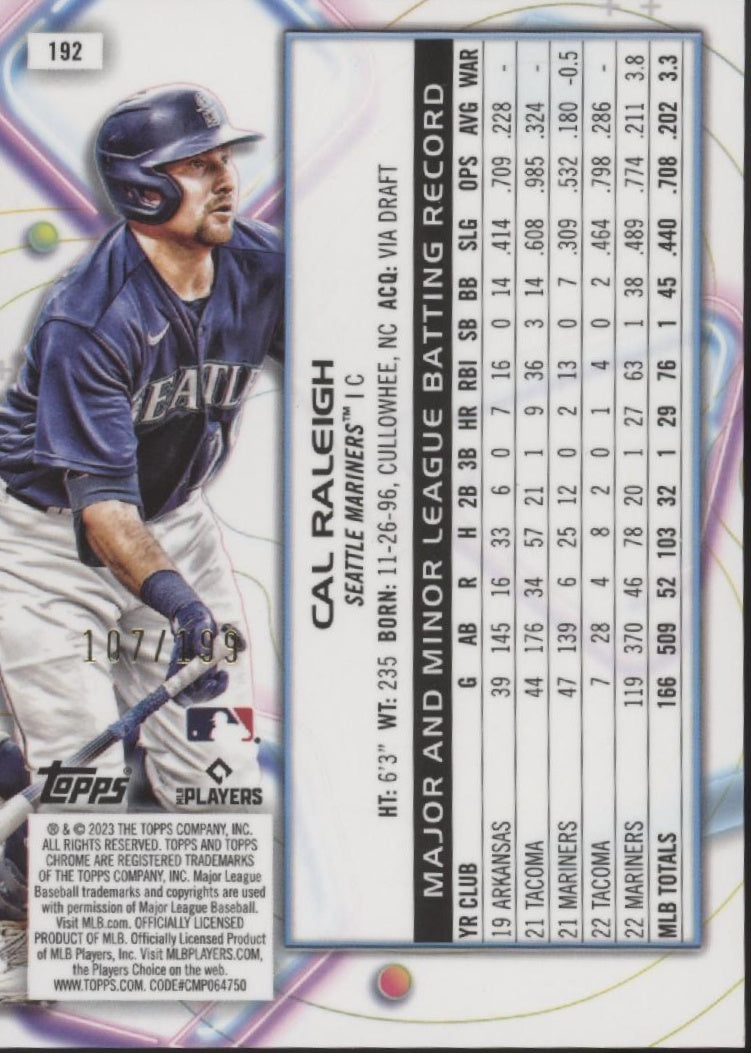 Cal Raleigh 2023 Topps Chrome Cosmic Aqua Equinox Refractor 107/199 #192