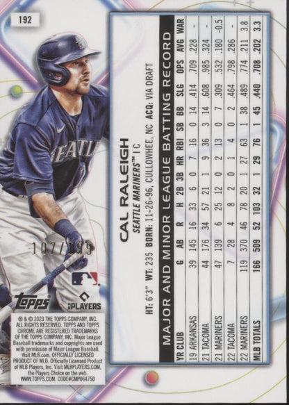 Cal Raleigh 2023 Topps Chrome Cosmic Aqua Equinox Refractor 107/199 #192