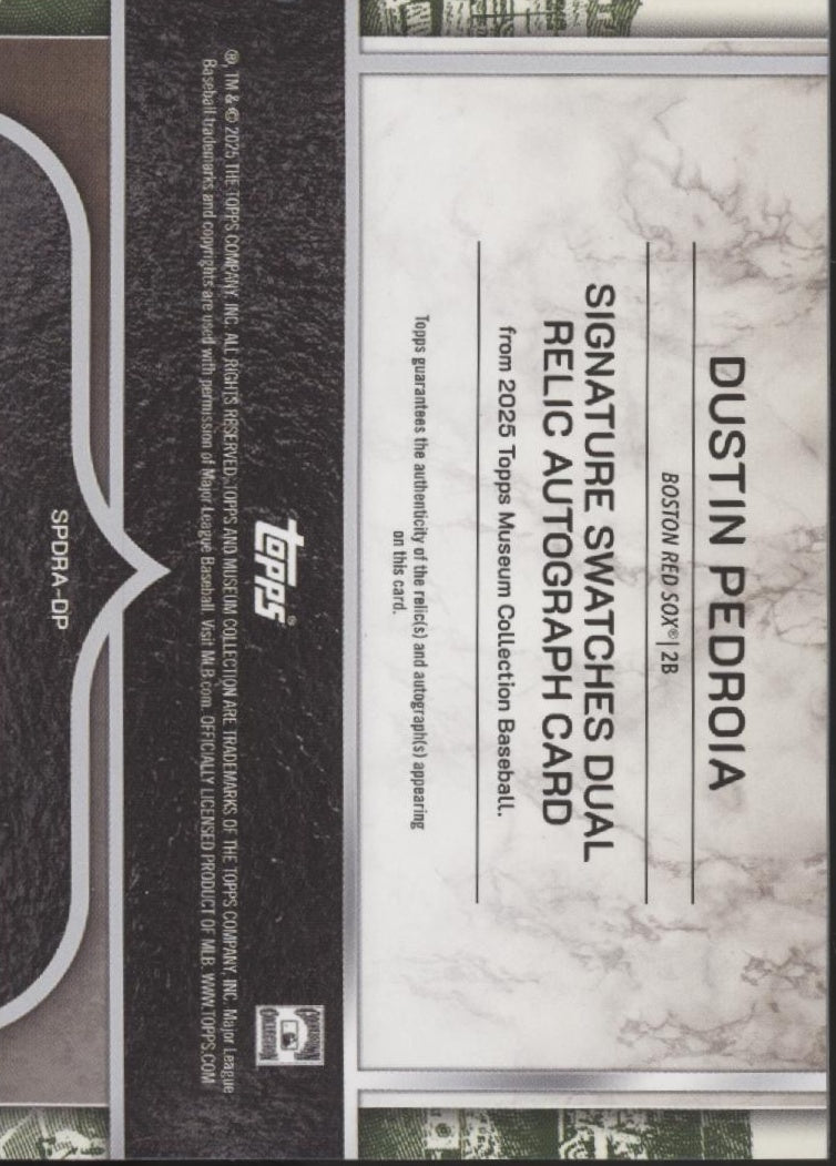 Dustin Pedroia 2025 Topps Museum Collection Blue Swatch Auto 08/25 #SPDRA-DP