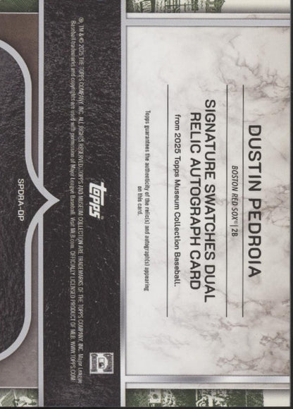 Dustin Pedroia 2025 Topps Museum Collection Blue Swatch Auto 08/25 #SPDRA-DP