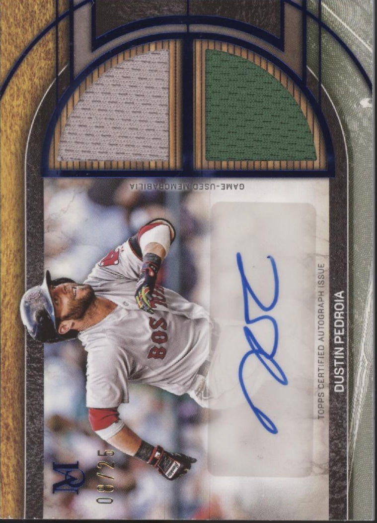 Dustin Pedroia 2025 Topps Museum Collection Blue Swatch Auto 08/25 #SPDRA-DP
