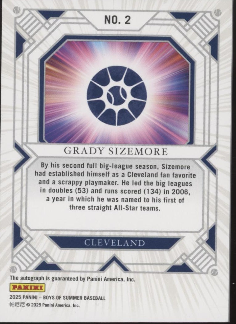 Grady Sizemore 2025 Panini Boys of Summer Fan Favorites Red Auto 25/49 #2