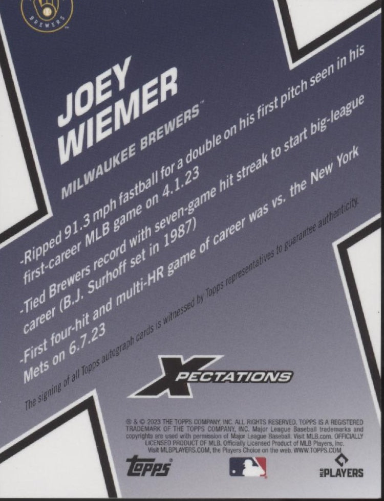 Joey Wiemer 2023 Topps Xpectations RC Auto 61/99 #XA-JW
