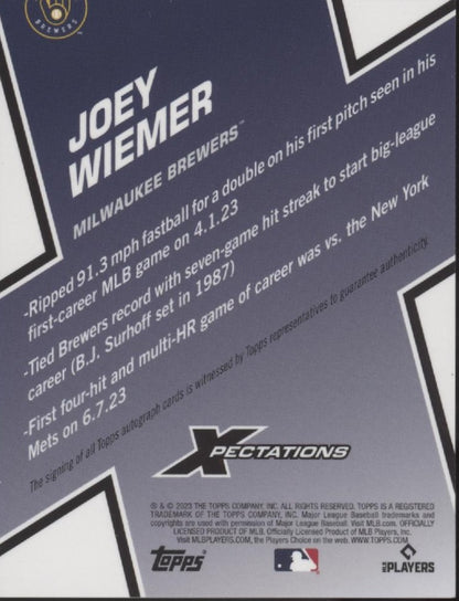 Joey Wiemer 2023 Topps Xpectations RC Auto 61/99 #XA-JW