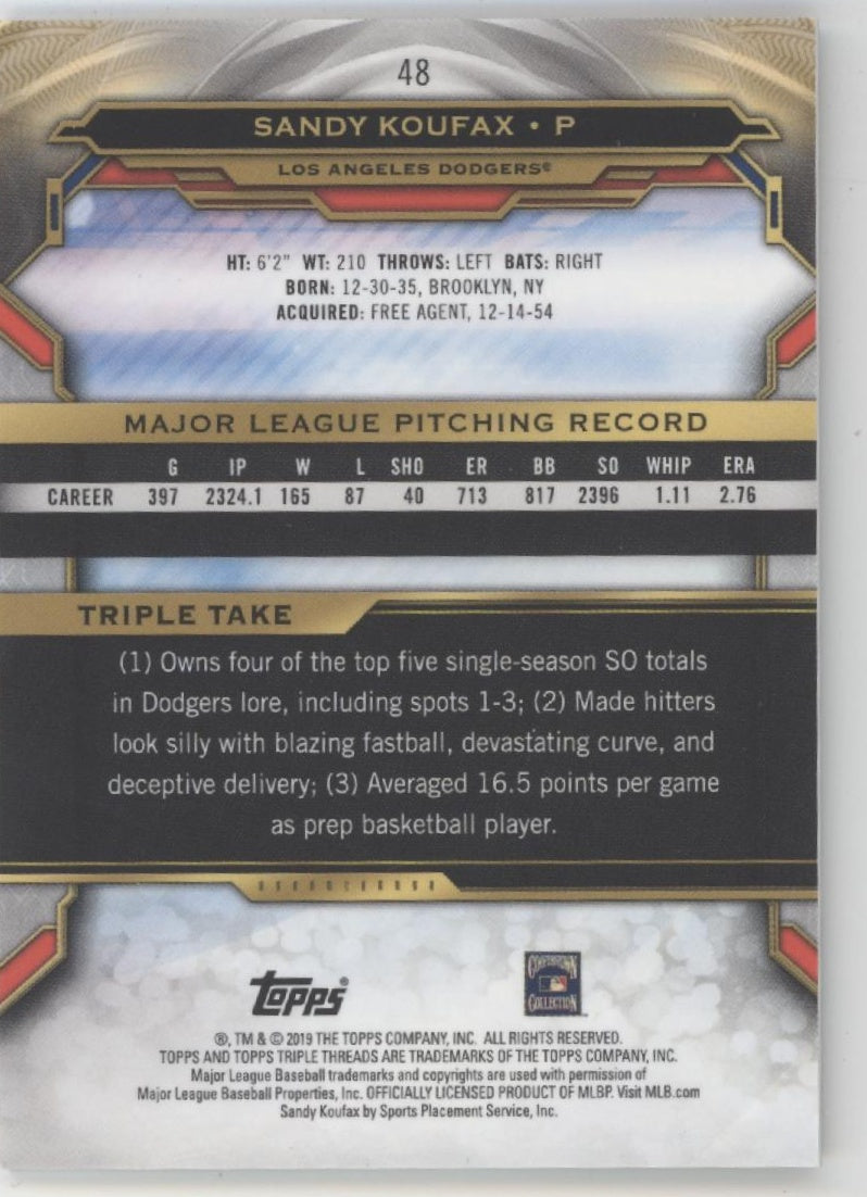Sandy Koufax 2019 Topps Tribute Gold 58/99 #48