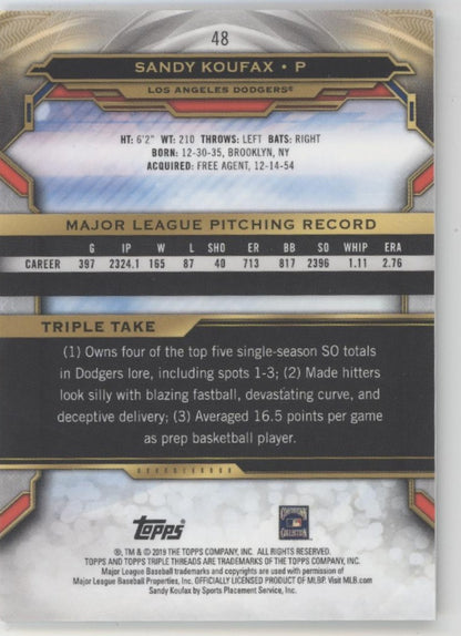Sandy Koufax 2019 Topps Tribute Gold 58/99 #48
