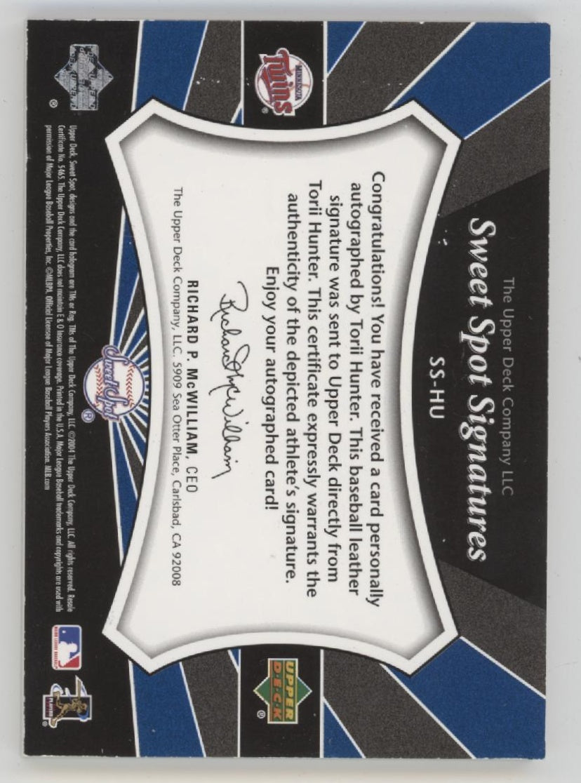Torii Hunter 2004 Upper Deck Sweet Spot Signatures Ball Relic Auto #SS-HU