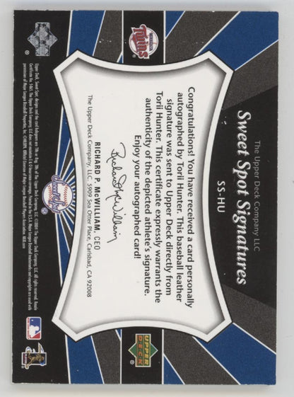 Torii Hunter 2004 Upper Deck Sweet Spot Signatures Ball Relic Auto #SS-HU
