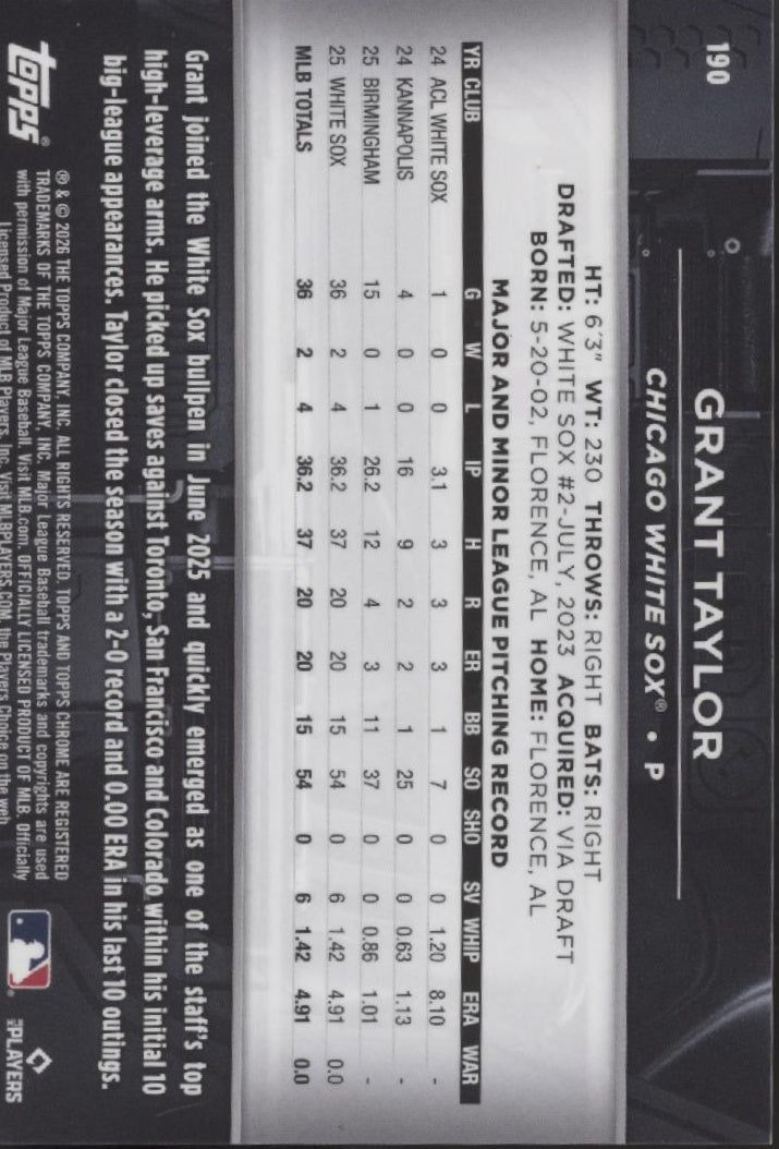 Grant Taylor 2025 Topps Chrome Black Wave Refractor RC 32/50 #190