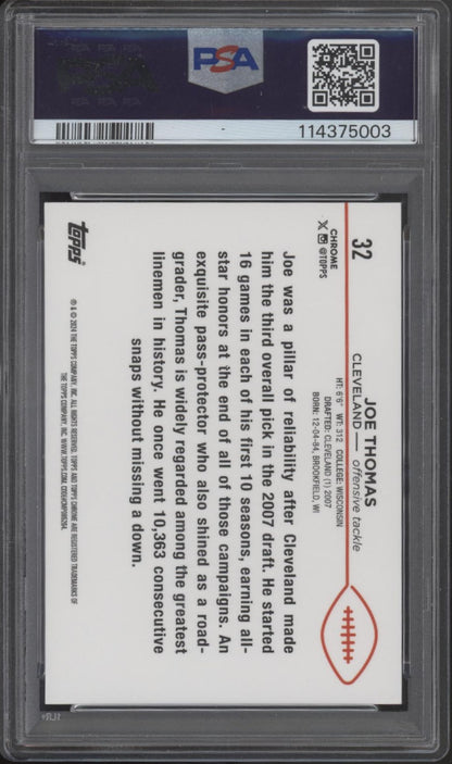 Joe Thomas 2024 Topps Chrome White Geometric Refractor 07/15 #32 PSA 9