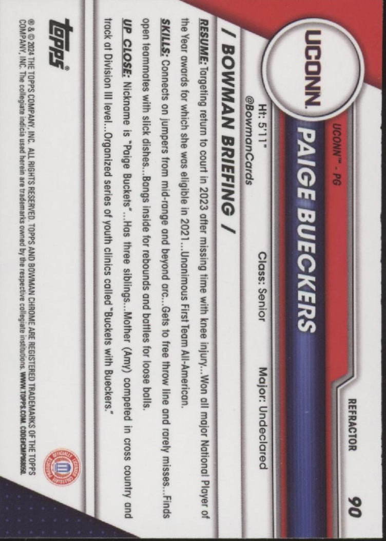 Paige Bueckers 2024 Bowman Chrome University Refractor #90