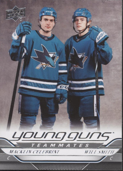 Macklin Celebrini / Will Smith 2024-25 Upper Deck Series 2 Young Guns RC #499