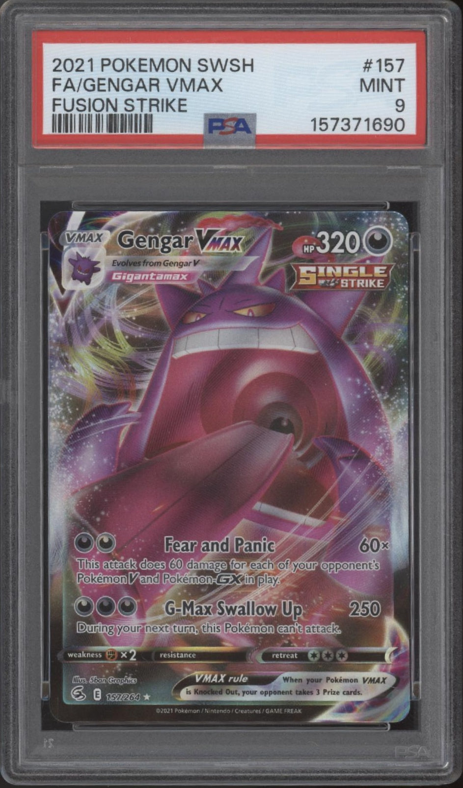 Gengar VMAX Pokemon Fusion Strike Full Art #157 PSA 9