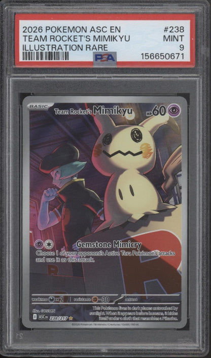 Team Rocket's Mimikyu Pokemon Ascended Heroes Illustration Rare #238 PSA 9