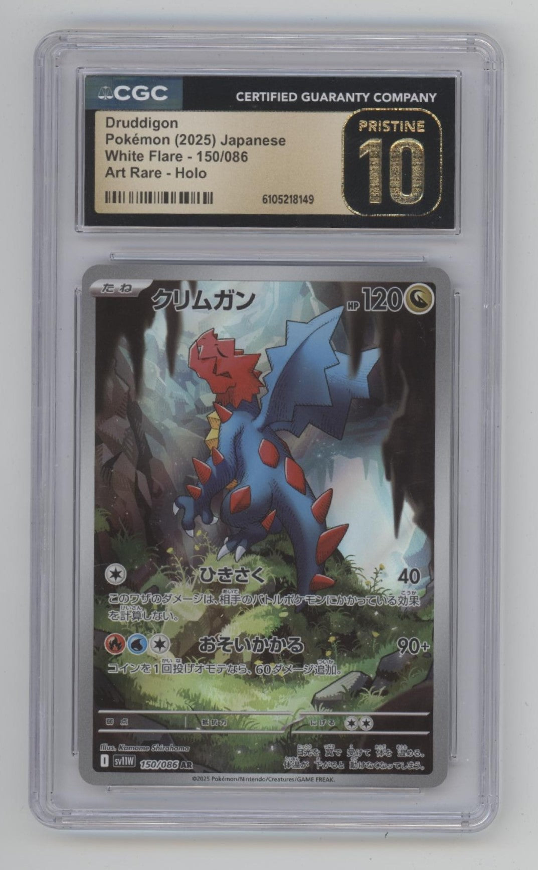 Druddigon Pokemon White Flare Art Rare Holo Japanese #150 CGC 10 Pristine