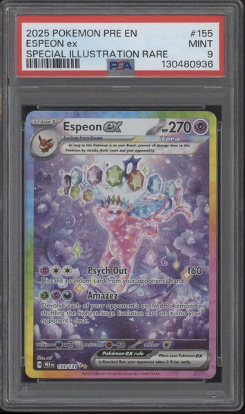 rare espeon card ex Pokemon Prismatic Evolutions Special Illustration #155 PSA 9 end display Espeon Pokemon Card Prices &