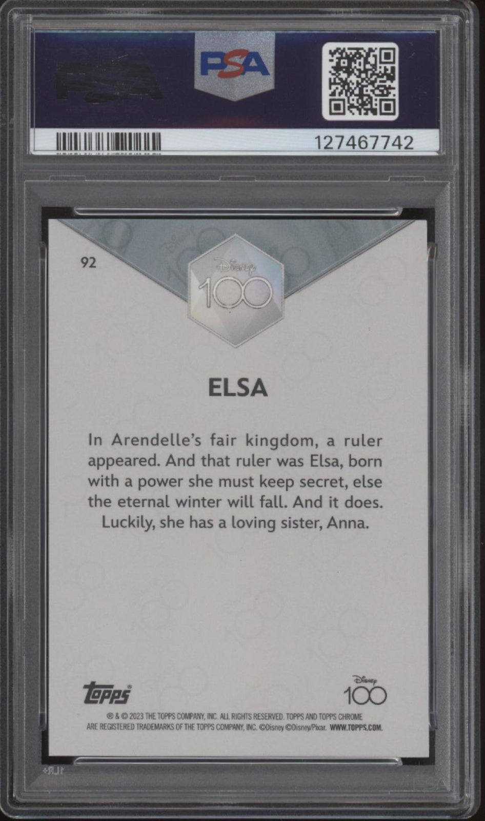 Elsa 2023 Topps Chrome Disney 100 Purple Refractor 134/299 #92 PSA 9、Collector Store LLC、kayou