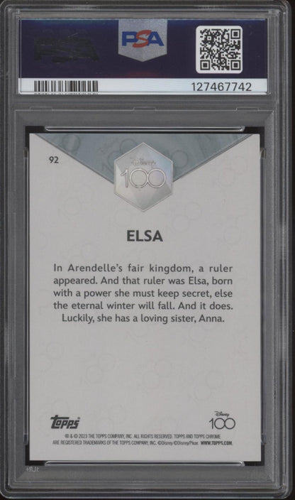 Elsa 2023 Topps Chrome Disney 100 Purple Refractor 134/299 #92 PSA 9