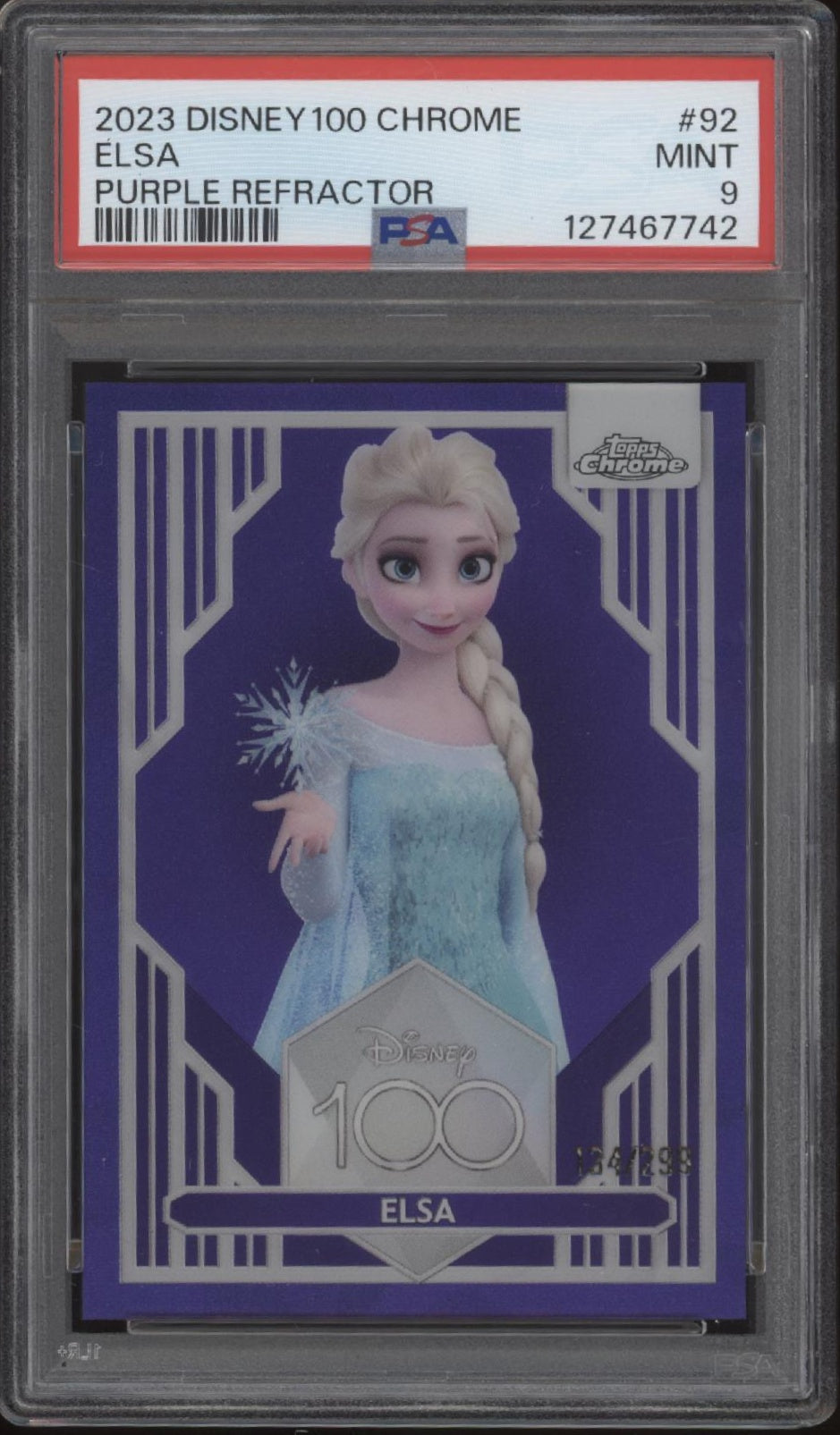 Elsa 2023 Topps Chrome Disney 100 Purple Refractor 134/299 #92 PSA 9、Collector Store LLC、kayou