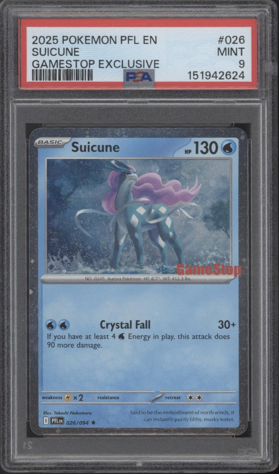 Suicune Pokemon Phantasmal Flames GameStop Exclusive Promo #026 PSA 9
