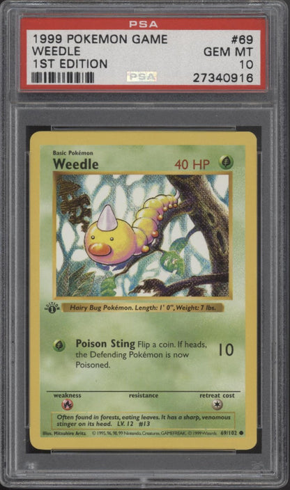 Weedle Pokemon Base Set 1st Edition #69 PSA 10