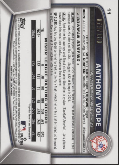Anthony Volpe 2023 Bowman Chrome Wave Refractor RC 079/100 #11